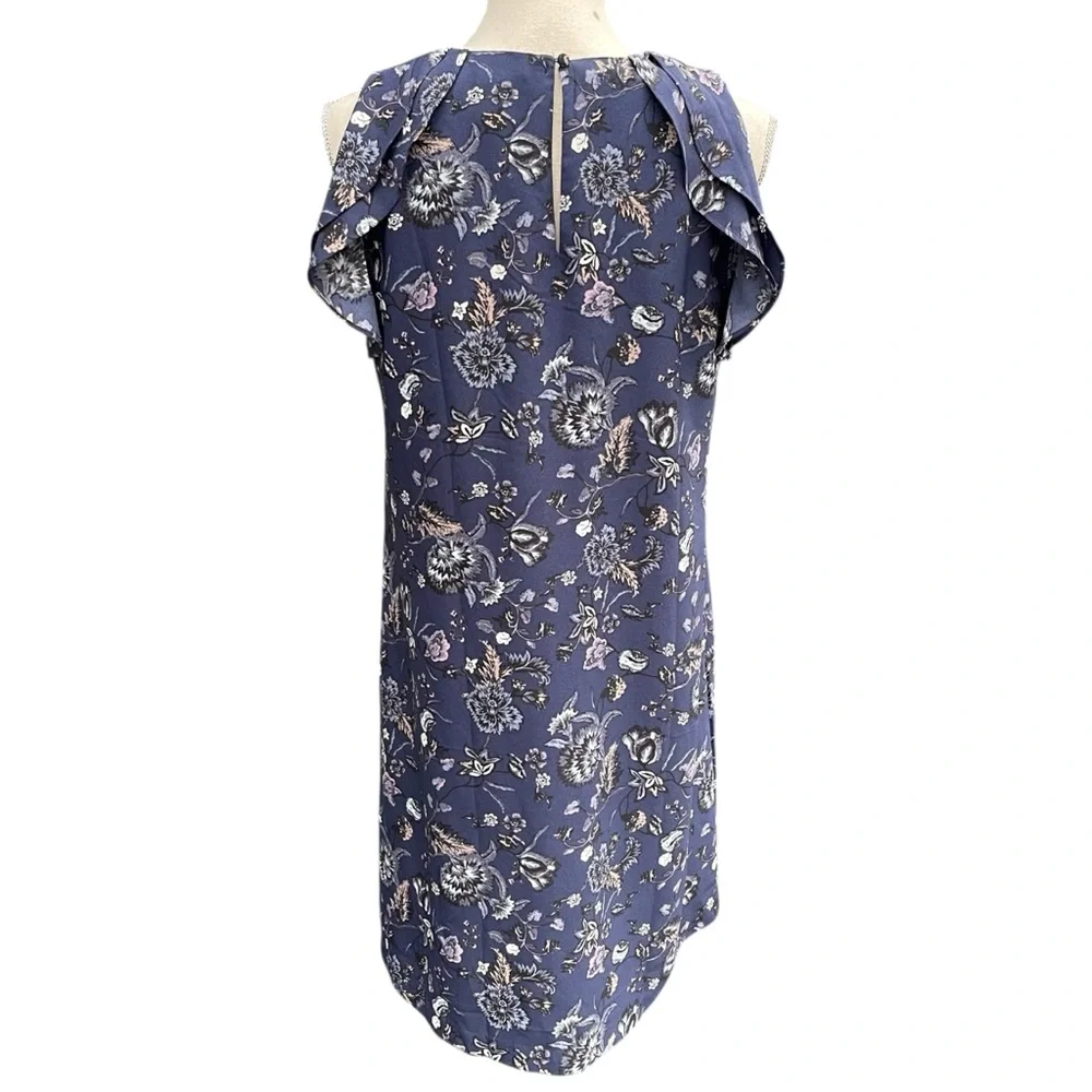 Ann Taylor Factory Blue Floral Cap Ruffle Shift Dress (10) - Picture 7 of 11